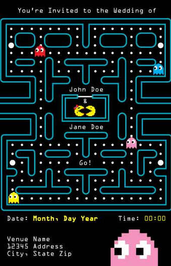 Mock Up of a Wedding Invite with a Pac-Man theme